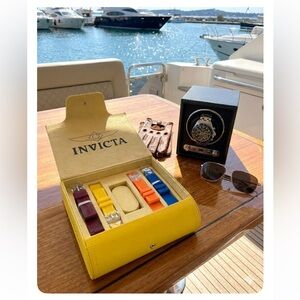 Invicta Watch Accessory Set - 4 Genuine Silicone Bands & Yellow Travel Case
